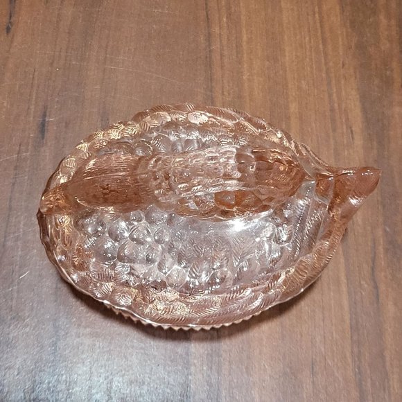 VTG Pink Glass Nesting Swan Covered Trinket Oval Candy Dish Peach Translucent - Picture 4 of 15